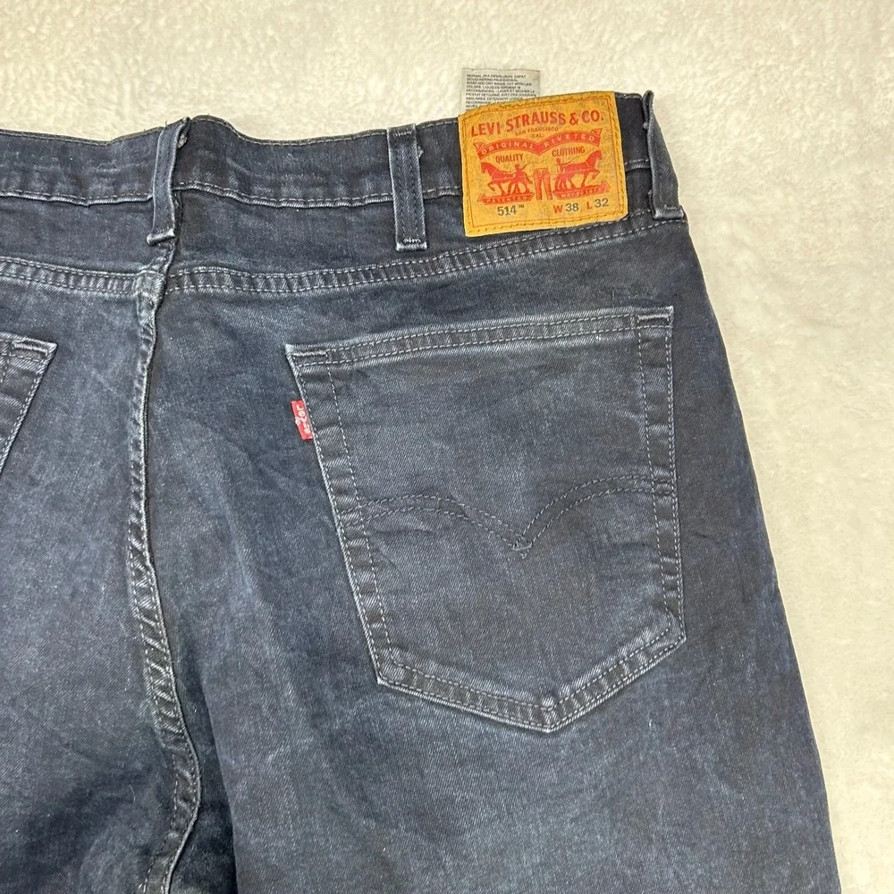 Levi's 514 Straight Fit Jeans Men Dark Blue Wash Denim Pockets Stretch - 37X31.5